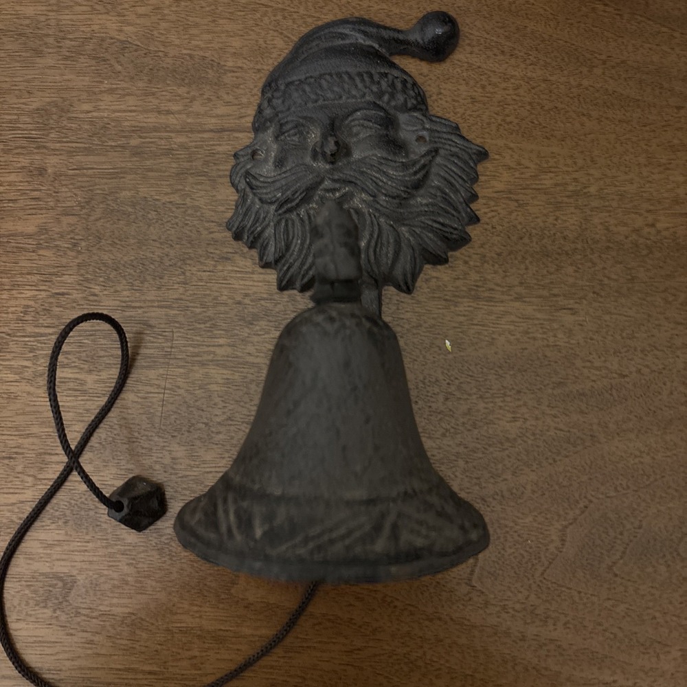 Vintage Cast Iron Dinner Bell Santa Wall Hanging Indoor or outdoor Porch Ringer